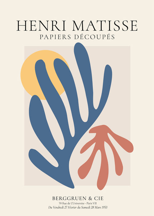 Plakat botaniczny Matisse: wycinanki niebiesko-koralowe