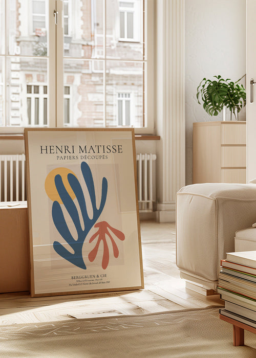Plakat botaniczny Matisse: wycinanki niebiesko-koralowe