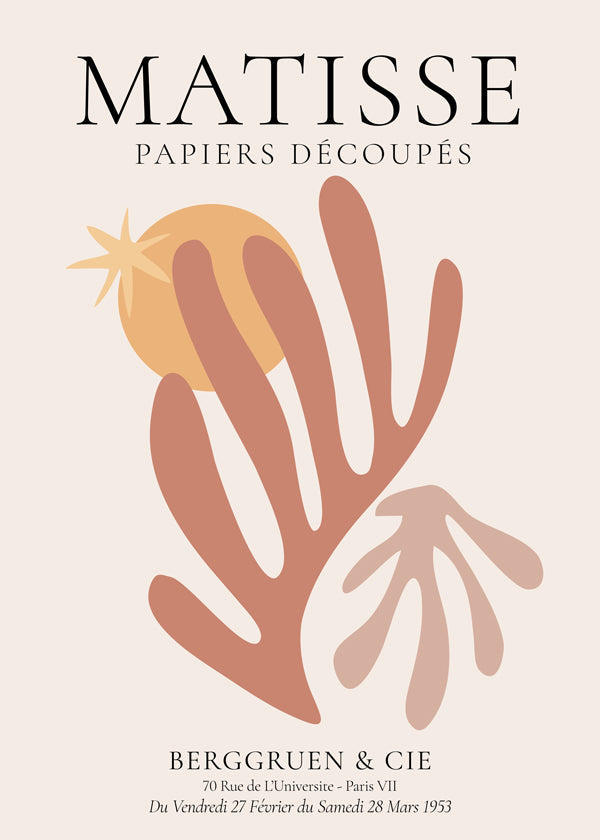 Plakat botaniczny Matisse wycinanki ciepłe barwy