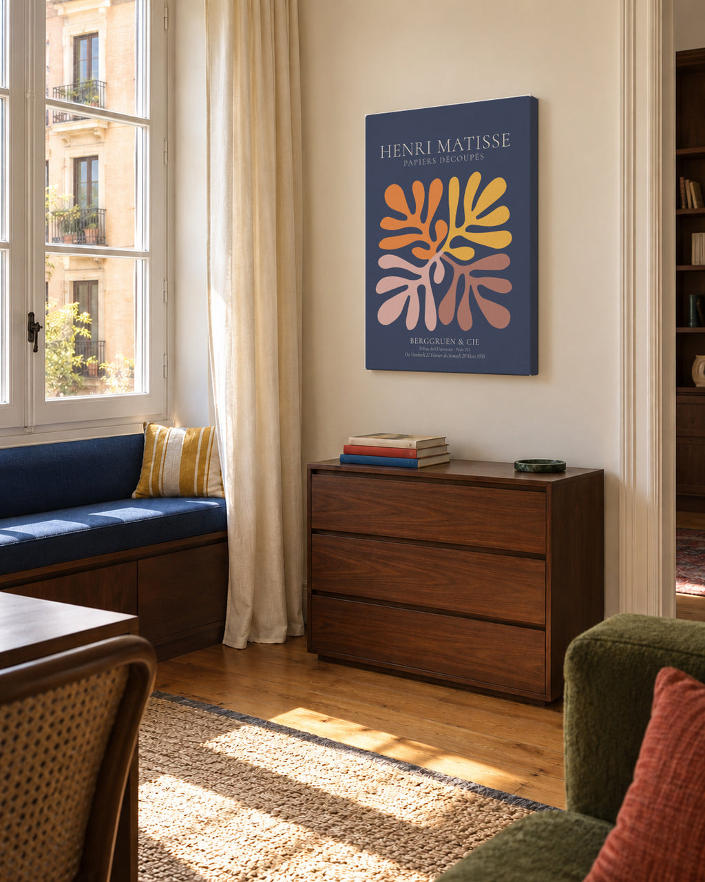Henri Matisse NAVY papiers découpés I - Unframed canvas in an interior