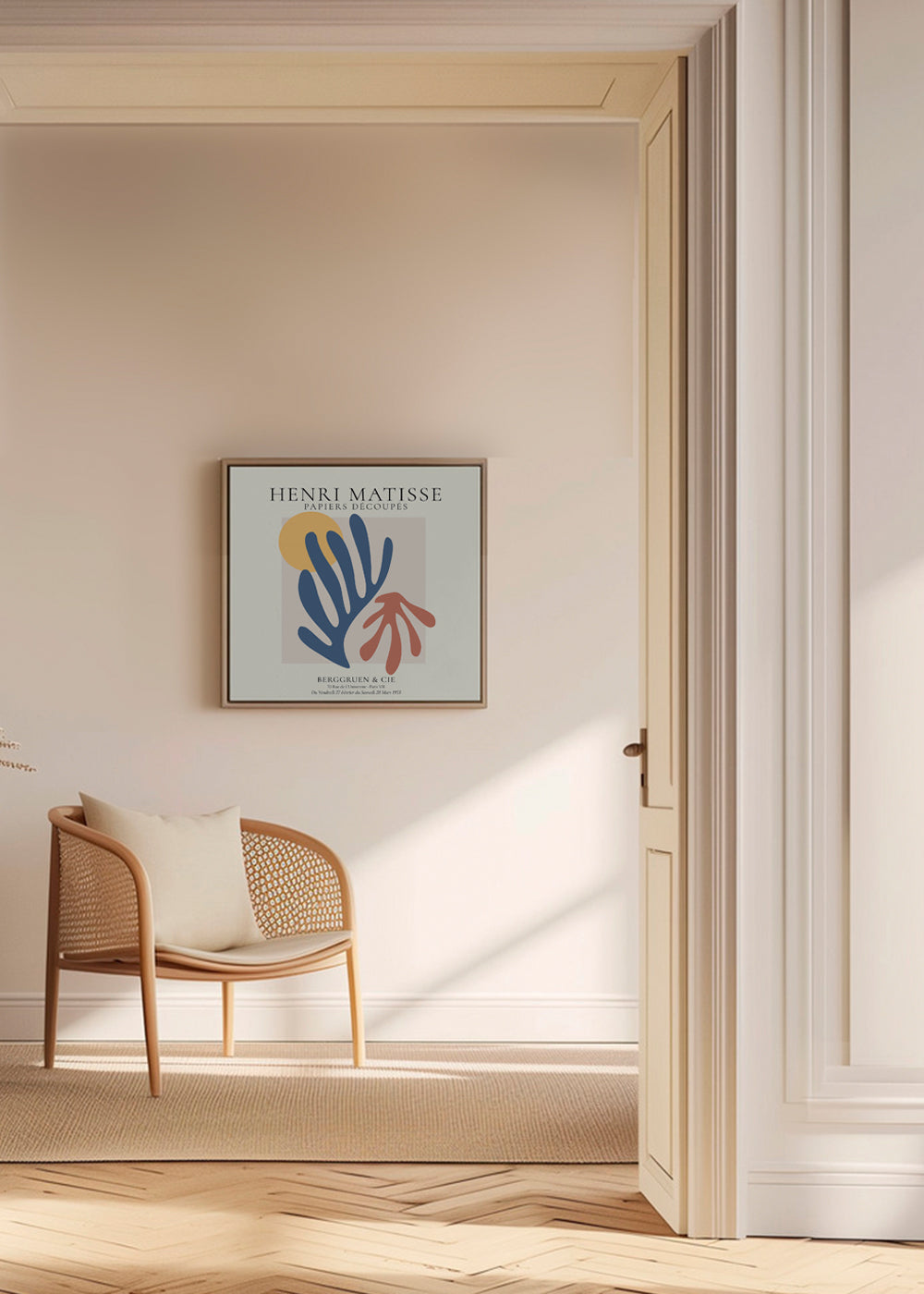 Ilustracja Matisse papiers découpés niebieski i koral