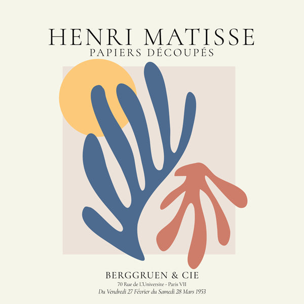 Ilustracja Matisse papiers découpés niebieski i koral