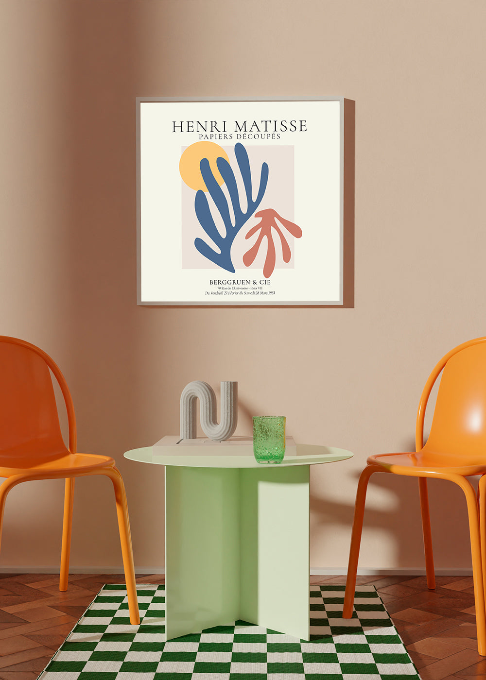Ilustracja Matisse papiers découpés niebieski i koral
