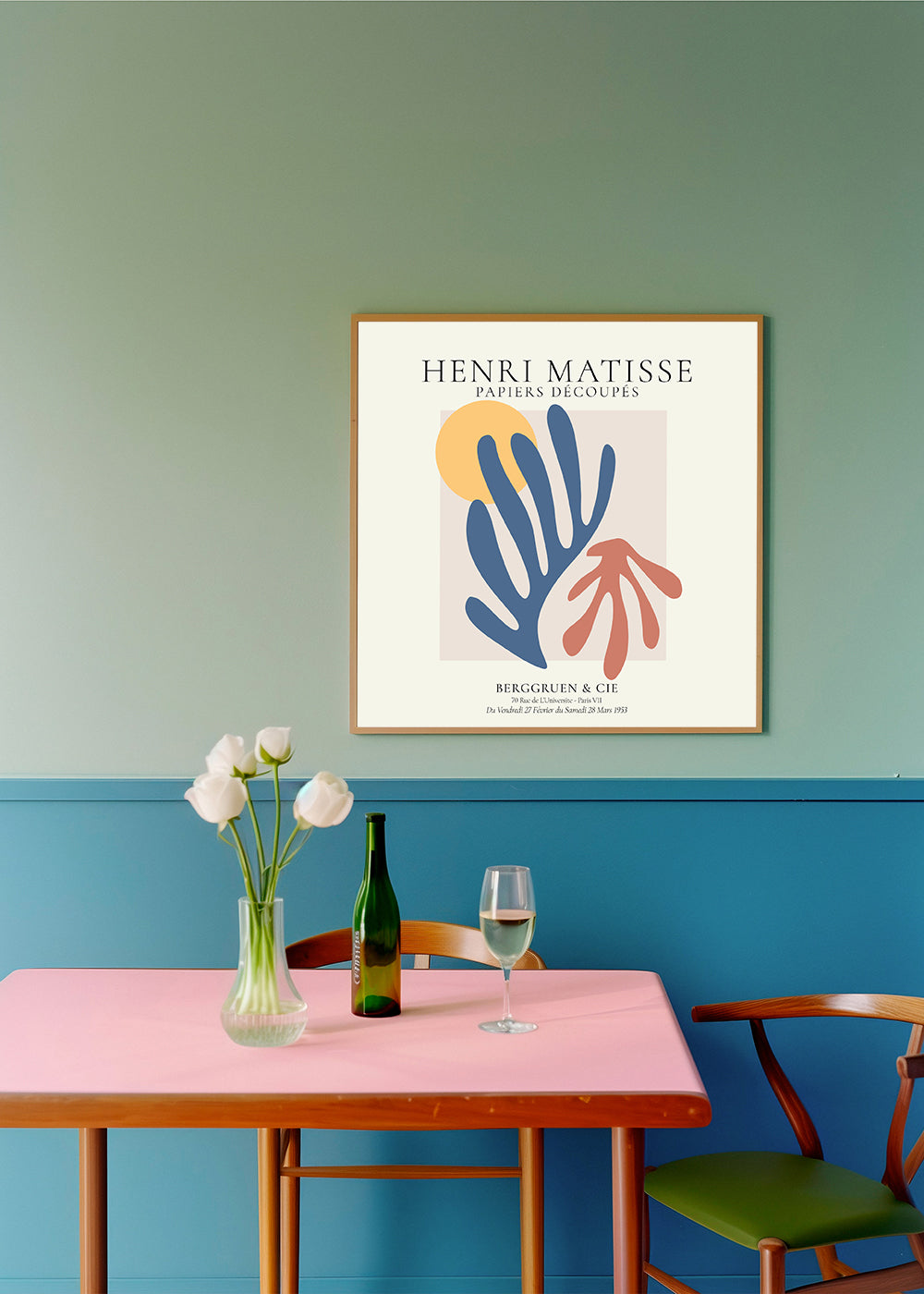 Ilustracja Matisse papiers découpés niebieski i koral