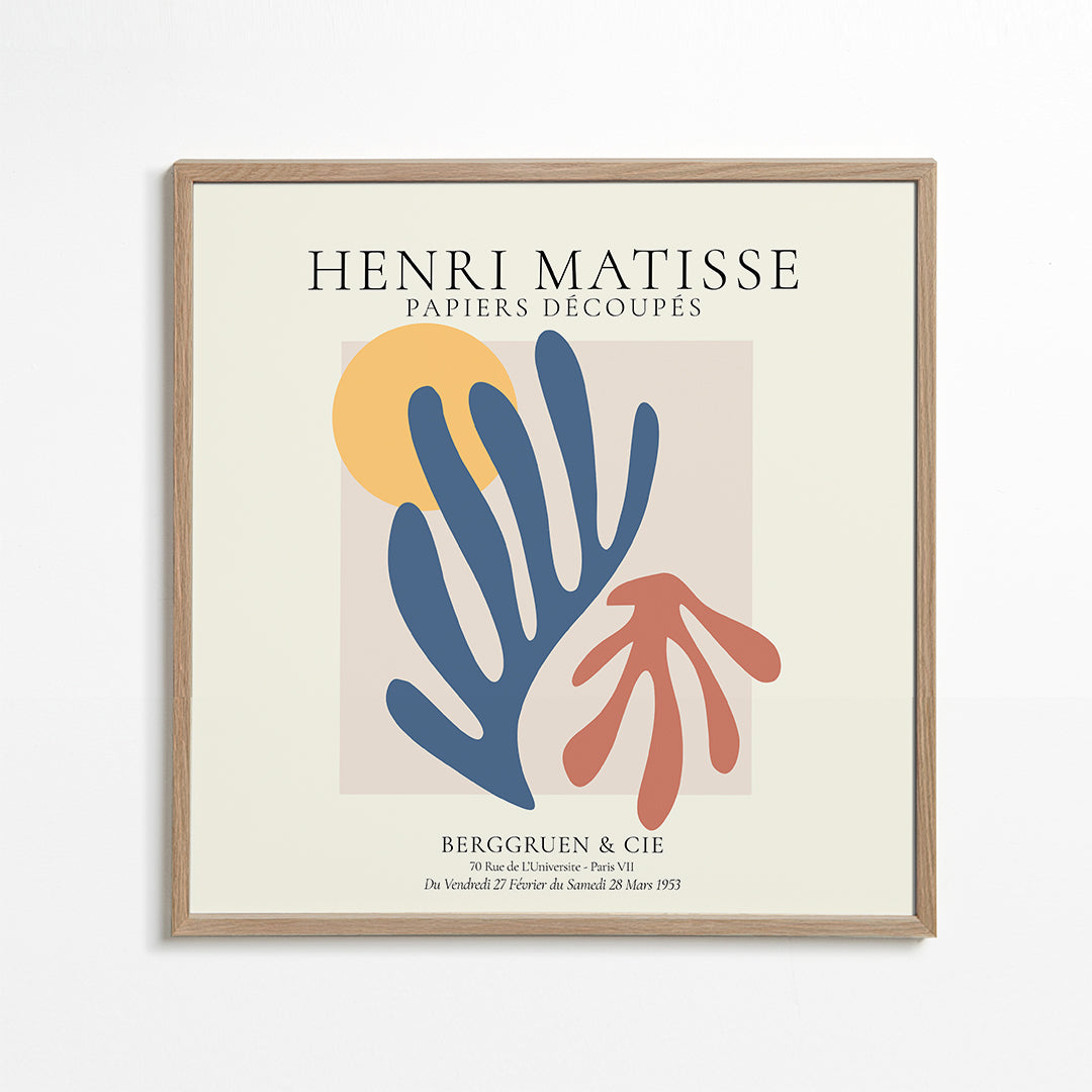 Ilustracja Matisse papiers découpés niebieski i koral