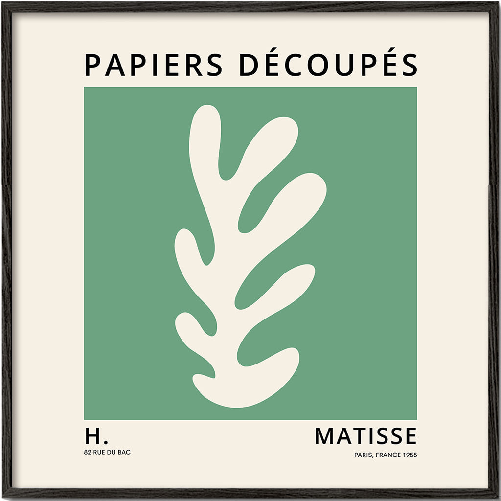 Plakat botaniczny: zielony wycięty liść w stylu Matisse