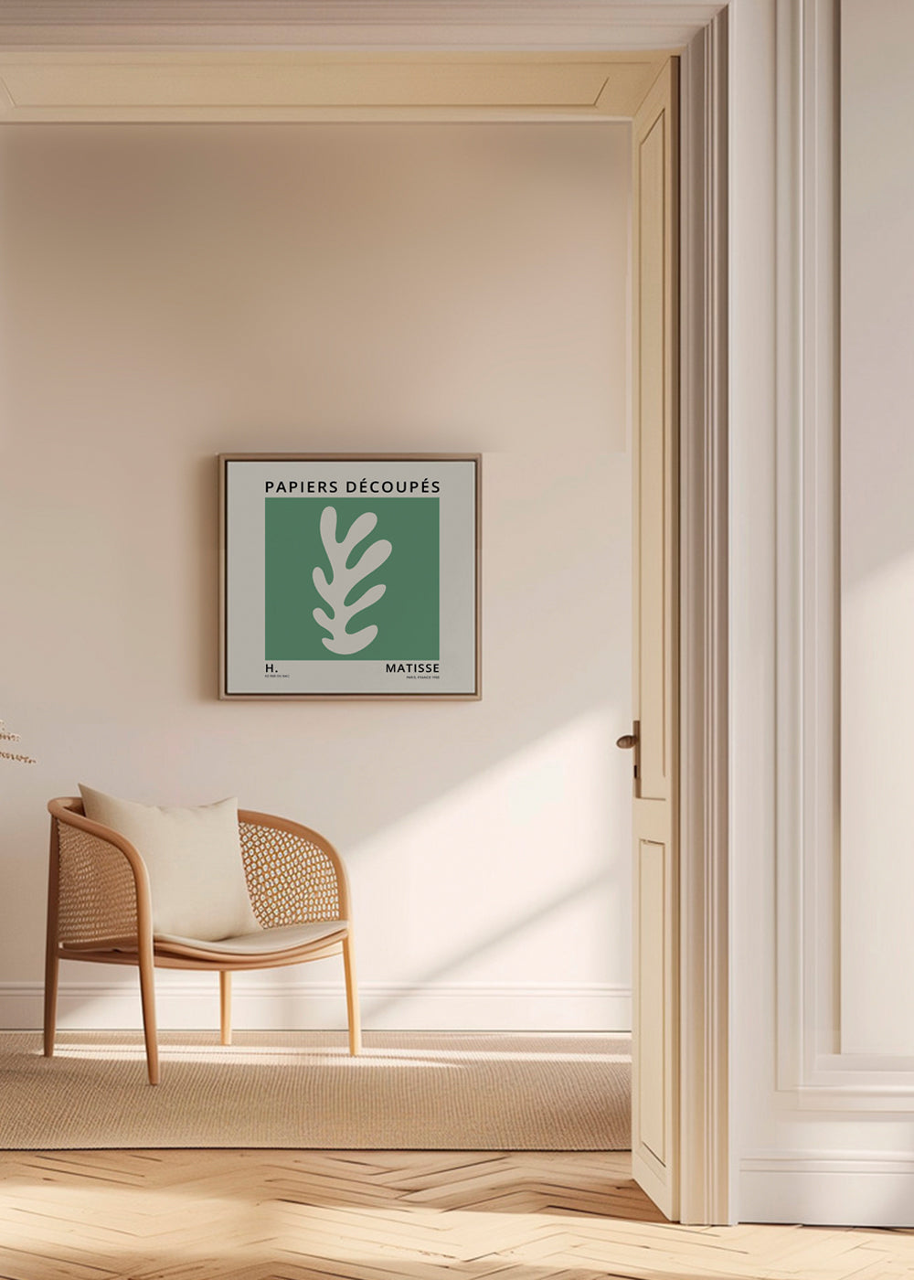Plakat botaniczny: zielony wycięty liść w stylu Matisse