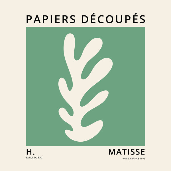 Plakat botaniczny: zielony wycięty liść w stylu Matisse