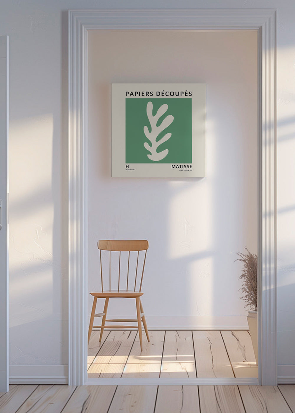 Plakat botaniczny: zielony wycięty liść w stylu Matisse