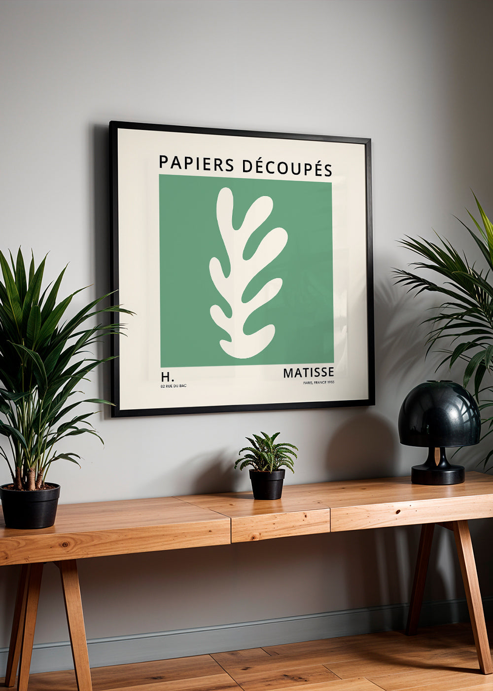 Plakat botaniczny: zielony wycięty liść w stylu Matisse