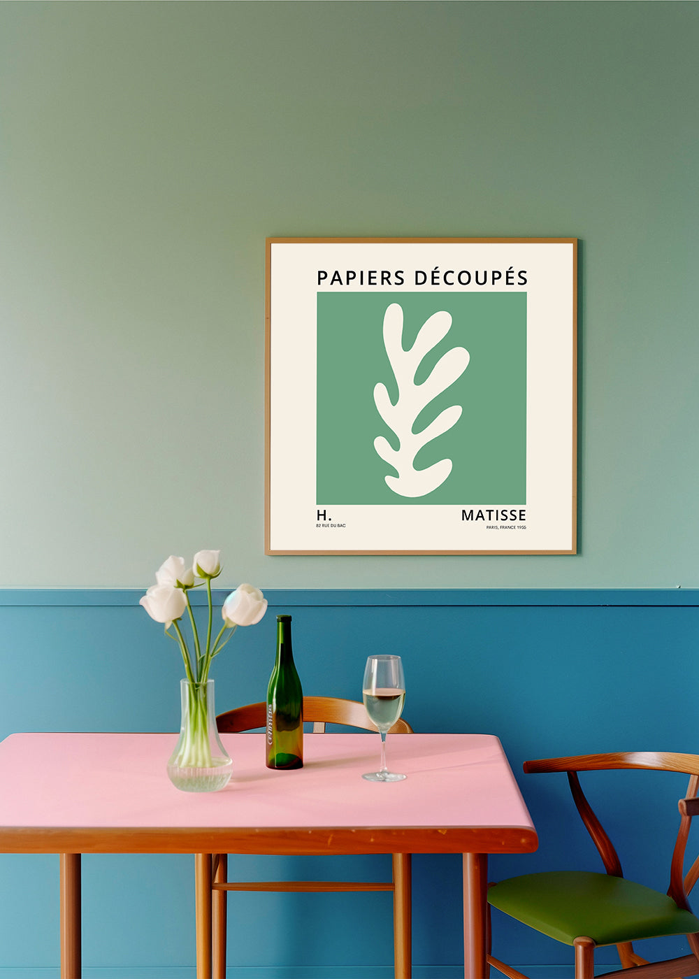 Plakat botaniczny: zielony wycięty liść w stylu Matisse