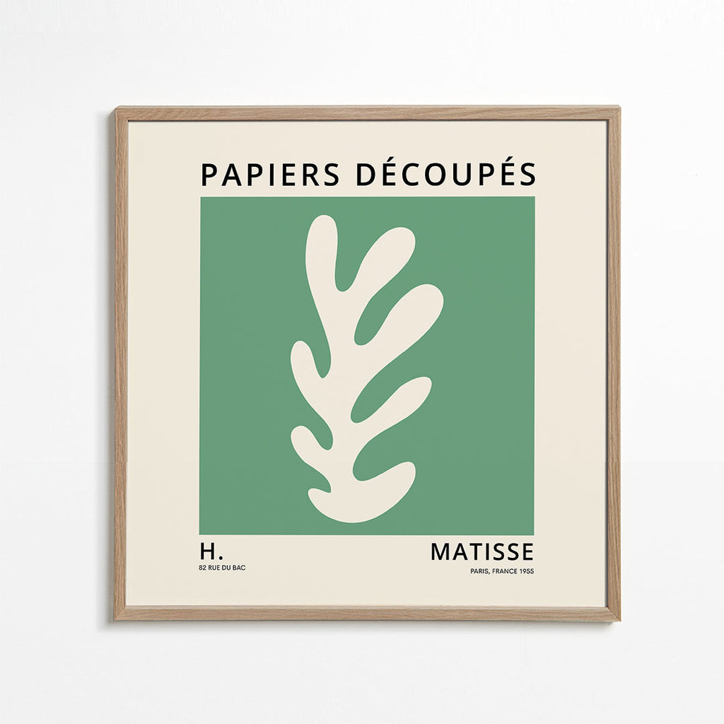 Plakat botaniczny: zielony wycięty liść w stylu Matisse