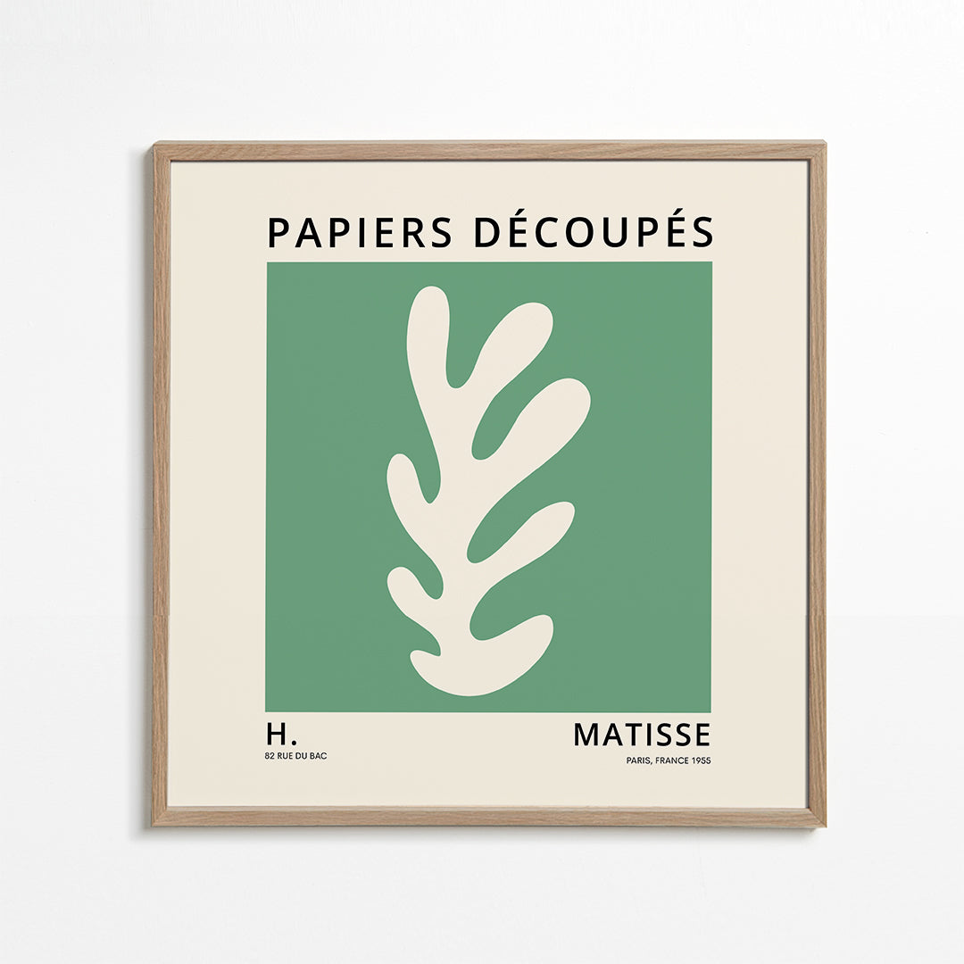Plakat botaniczny: zielony wycięty liść w stylu Matisse