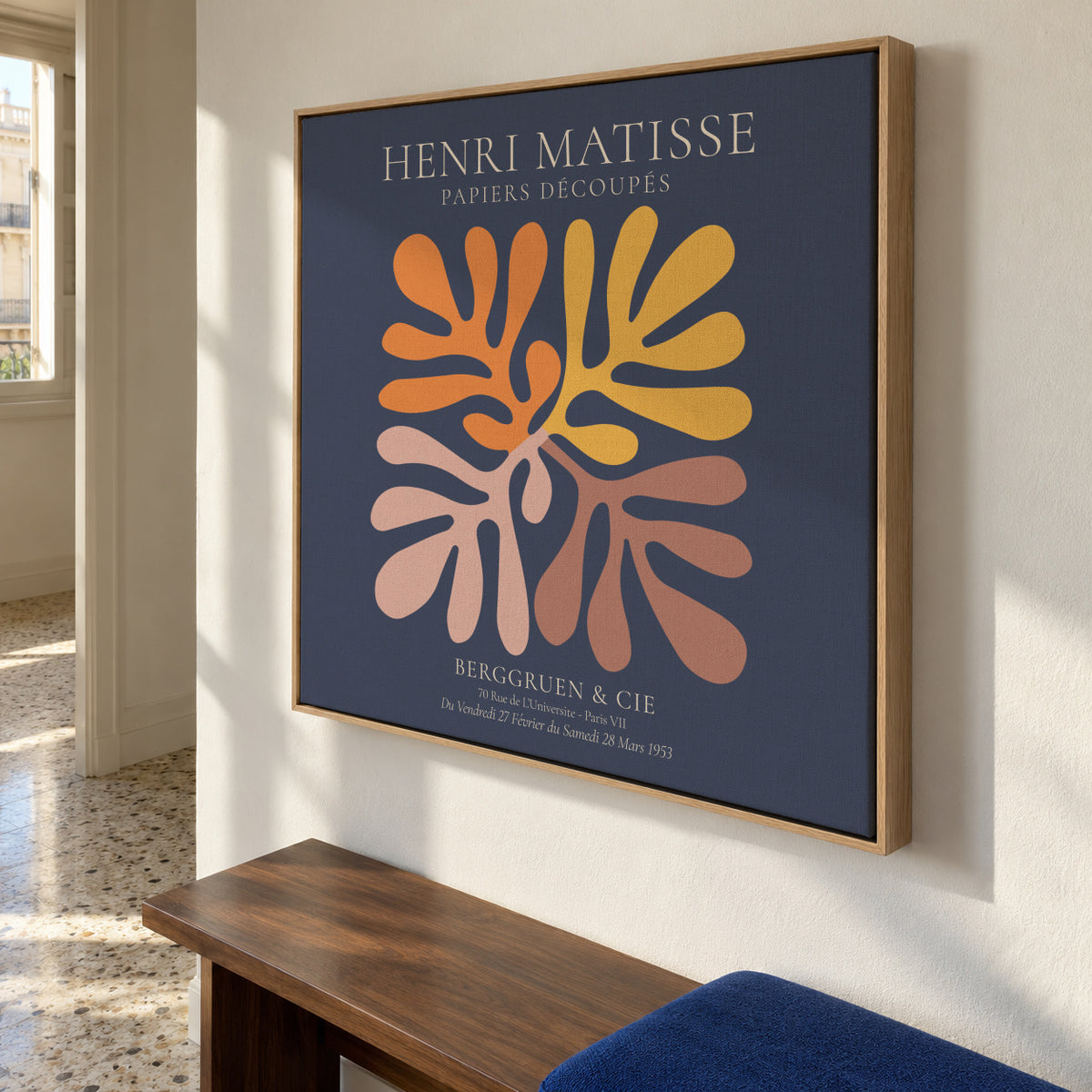 Henri Matisse NAVY papiers découpés II - Framed canvas in an interior