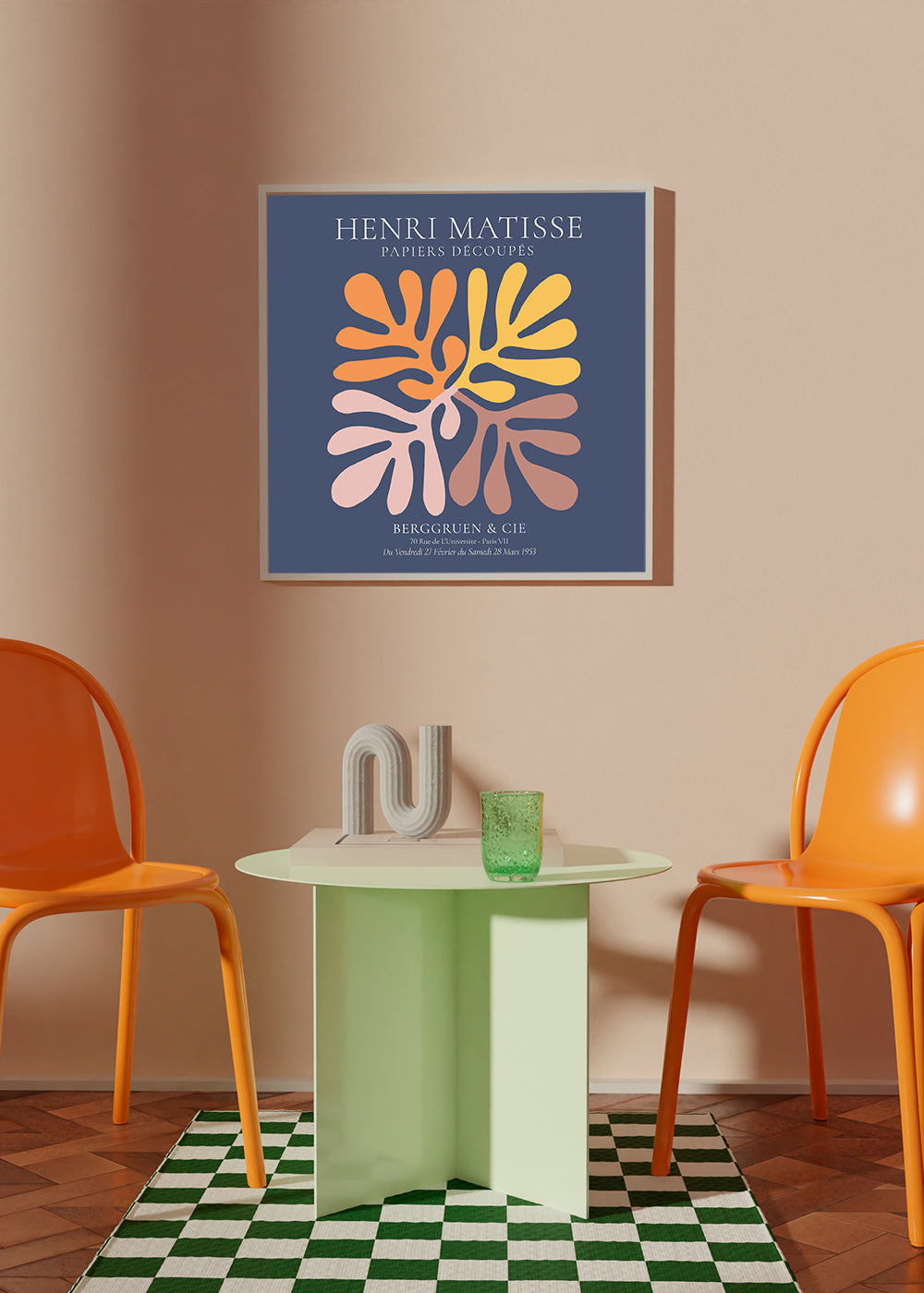 Plakat botaniczny wycinanki na granatowym tle