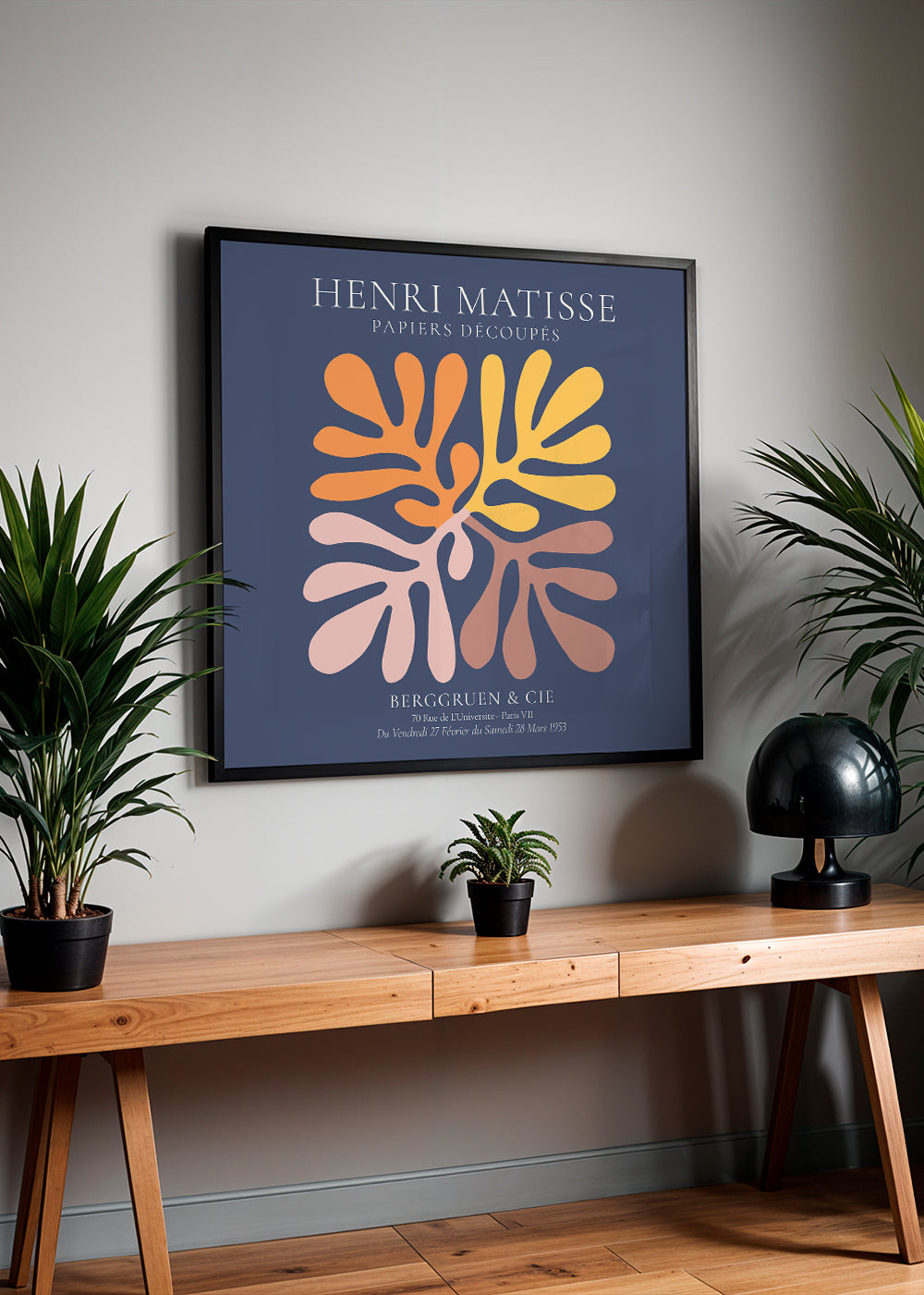 Plakat botaniczny wycinanki na granatowym tle