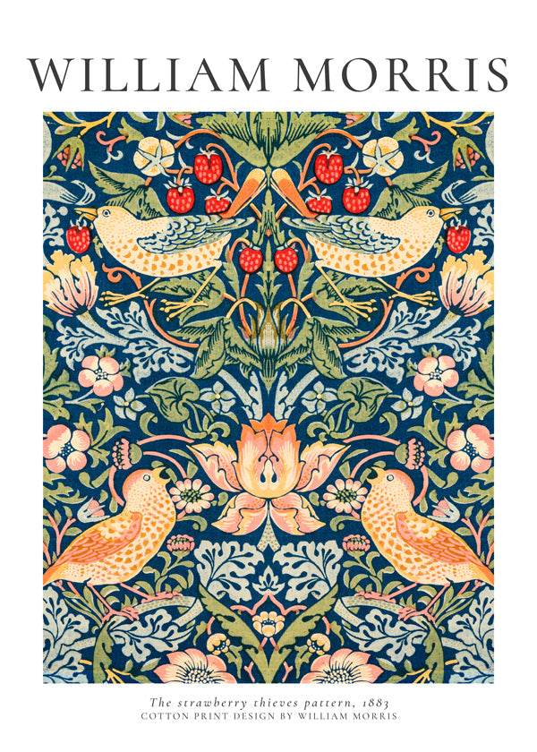 Plakat botaniczny William Morris ptaki i truskawki