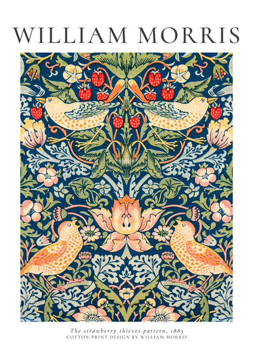 Plakat botaniczny William Morris ptaki i truskawki