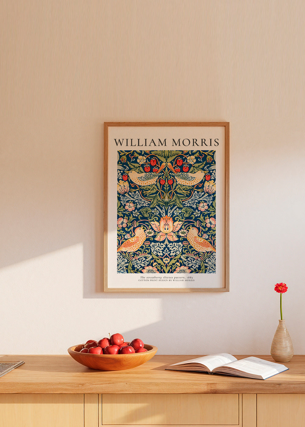 Plakat botaniczny William Morris ptaki i truskawki