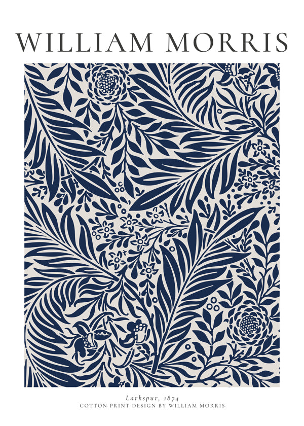 Plakat botaniczny William Morris Larkspur niebieski