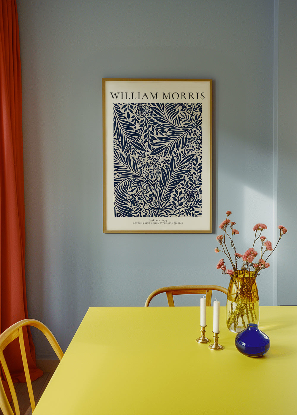 Plakat botaniczny William Morris Larkspur niebieski