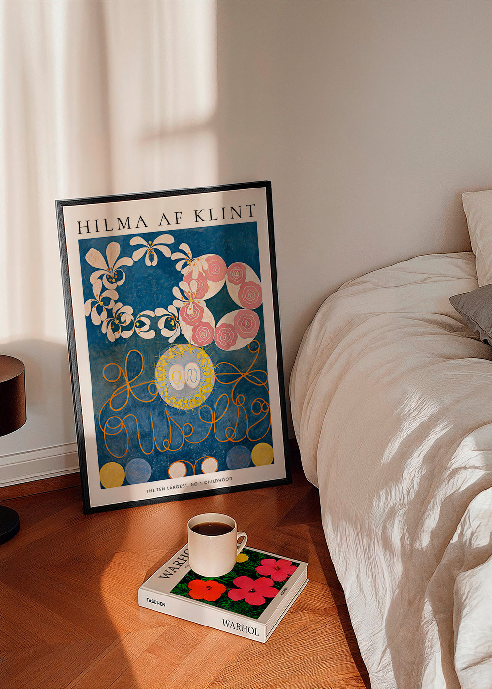 Plakat botaniczny z różami i motywami okręgów