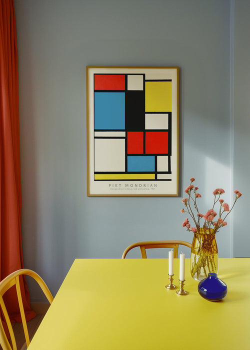 Plakat geometryczny Mondrian w kolorach podstawowych