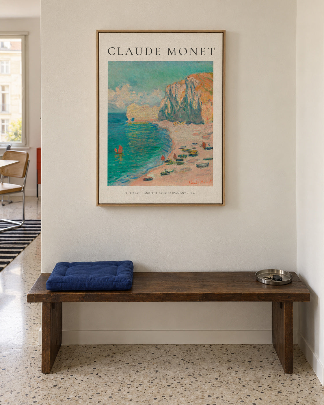 Claude Monet THE BEACH AND THE FALAISE D’AMONT - 1885 - Framed canvas in an interior