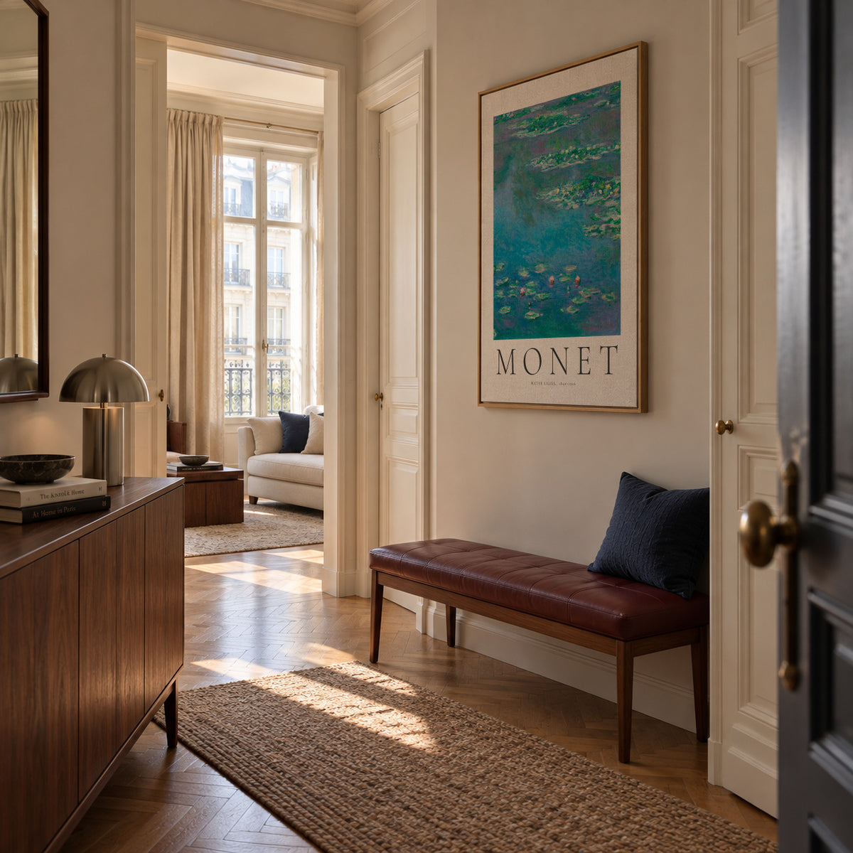 Claude Monet WATER LILIES, 1840–1926 - Framed canvas in an interior