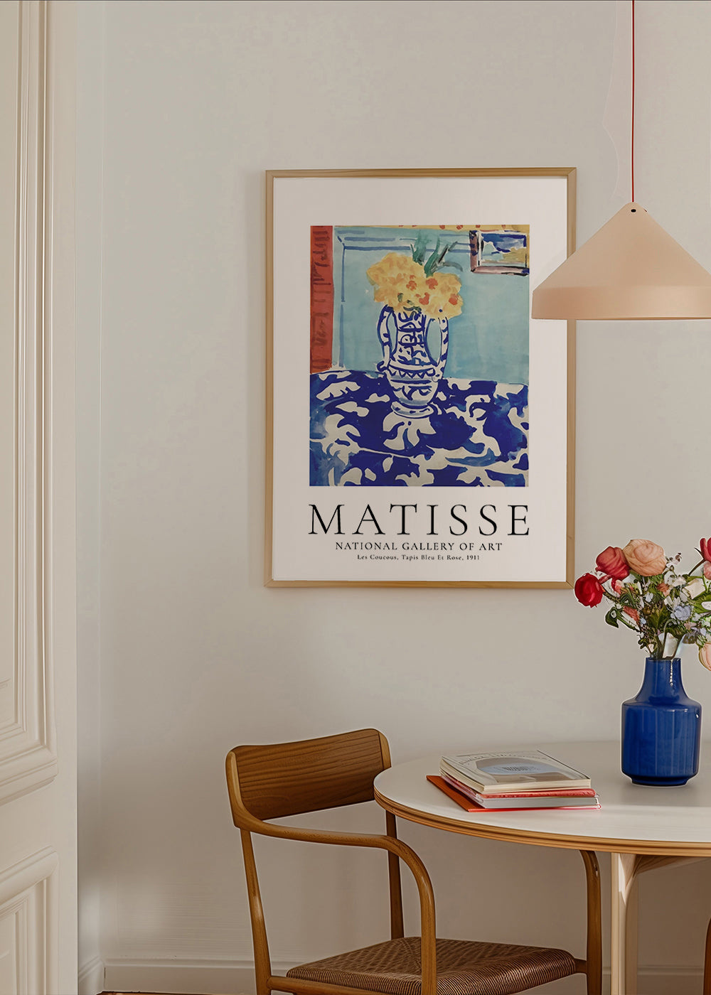 Plakat botaniczny niebieski wazon z kwiatami