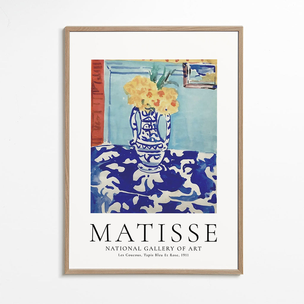 Plakat botaniczny niebieski wazon z kwiatami