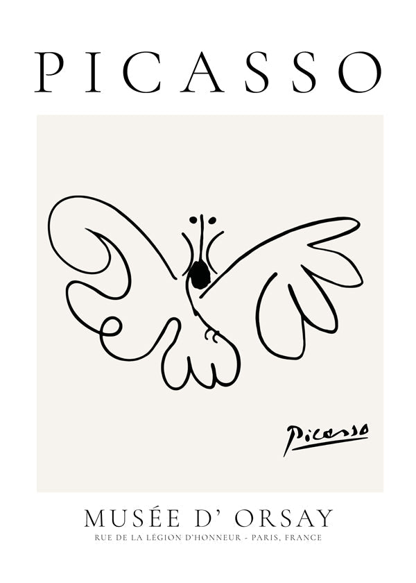 Plakat motyl rysunek liniowy w stylu Picassa