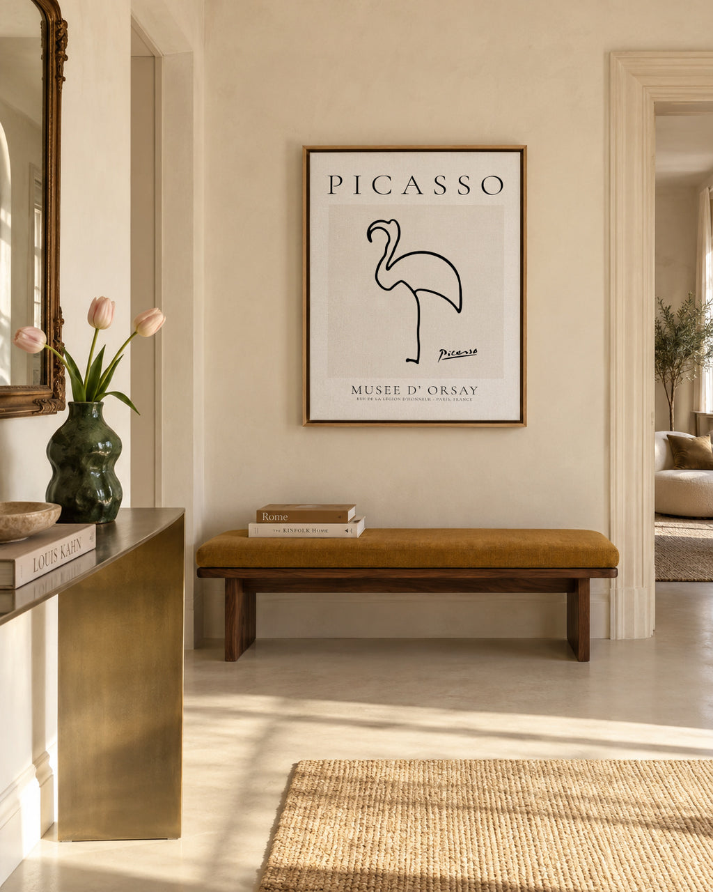 Pablo Picasso Animals Drawing Flamingo - Framed canvas in an interior
