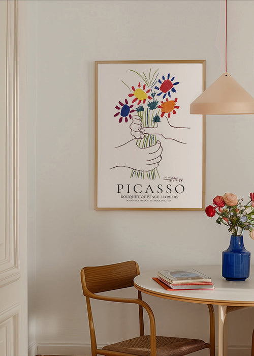 Plakat botaniczny ręce z kolorowym bukietem