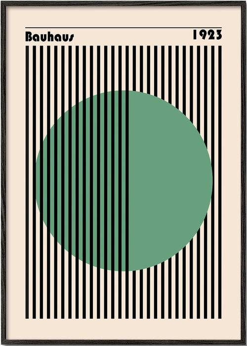 Plakat geometryczny zielone koło z pionowymi pasami