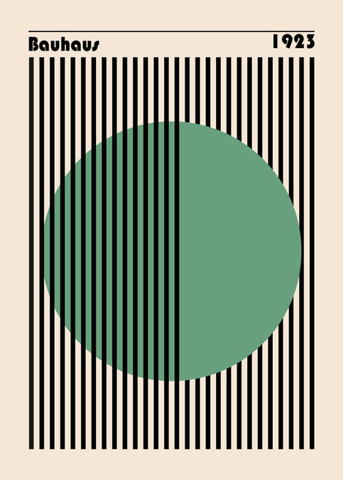 Plakat geometryczny zielone koło z pionowymi pasami