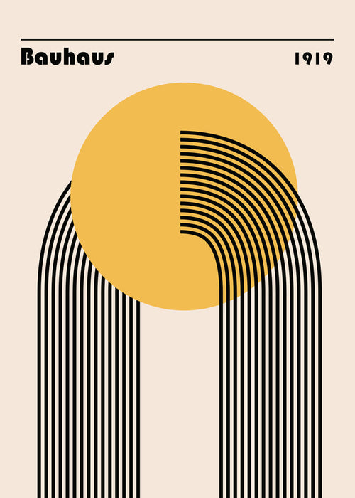 Plakat geometryczny Bauhaus z żółtym kołem