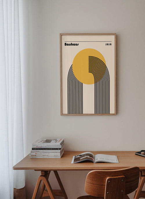 Plakat geometryczny Bauhaus z żółtym kołem
