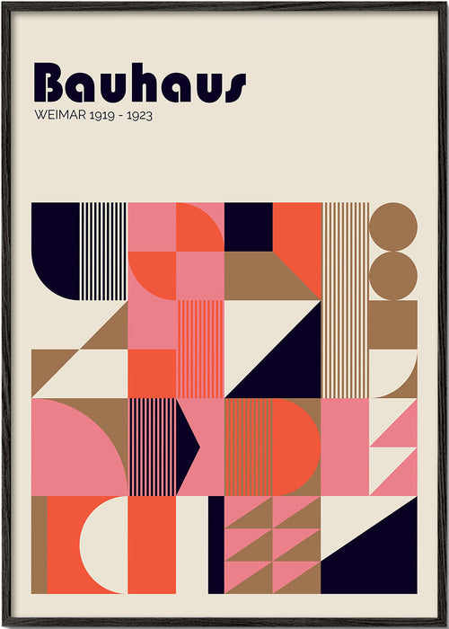 Plakat geometryczny Bauhaus w koralu i różu
