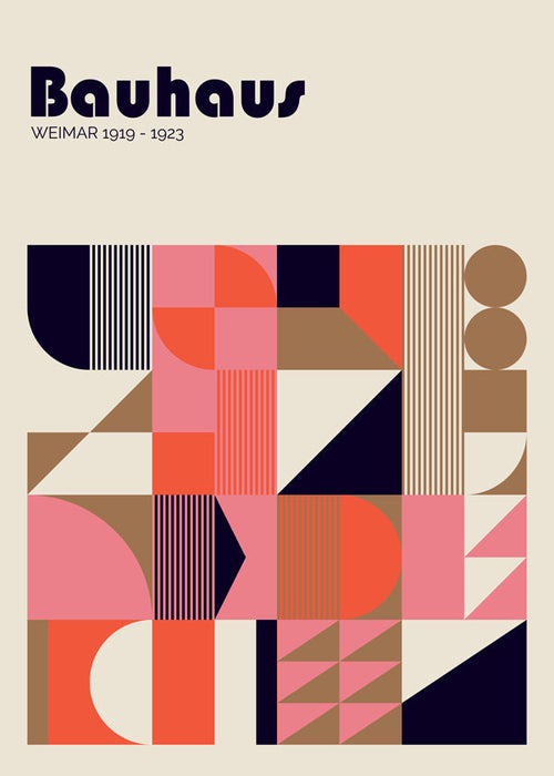 Plakat geometryczny Bauhaus w koralu i różu