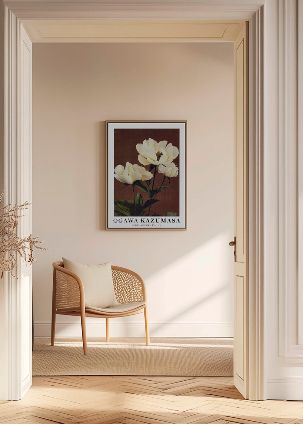 Plakat botaniczny biała piwonia