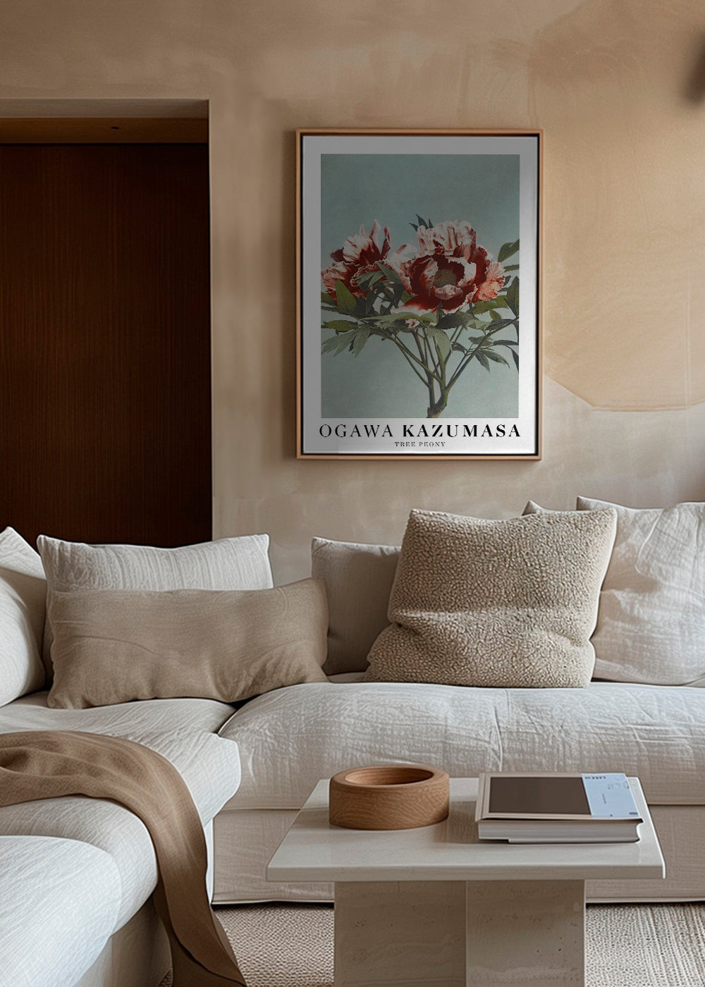 Plakat botaniczny Czerwona piwonia na aqua