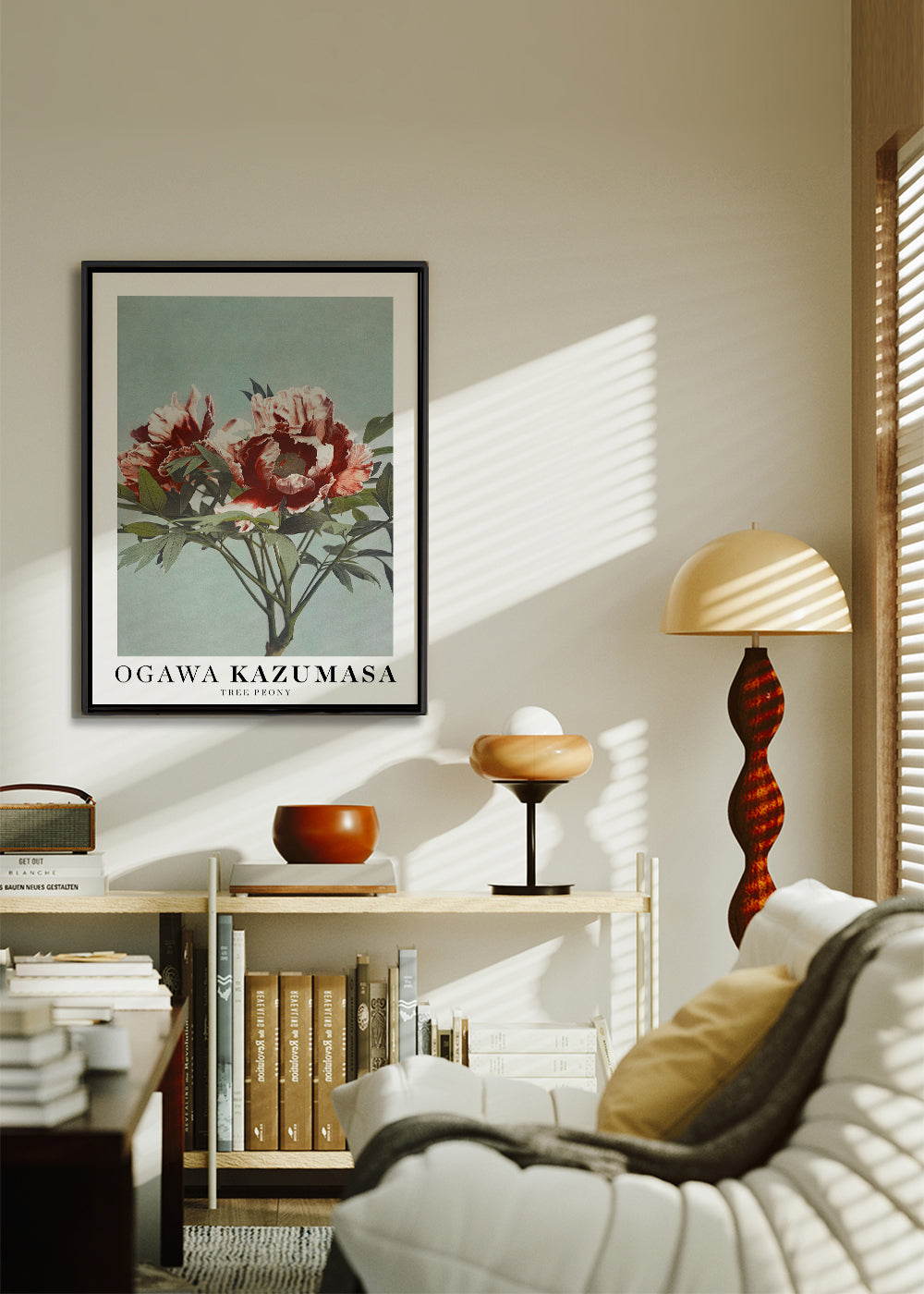 Plakat botaniczny Czerwona piwonia na aqua
