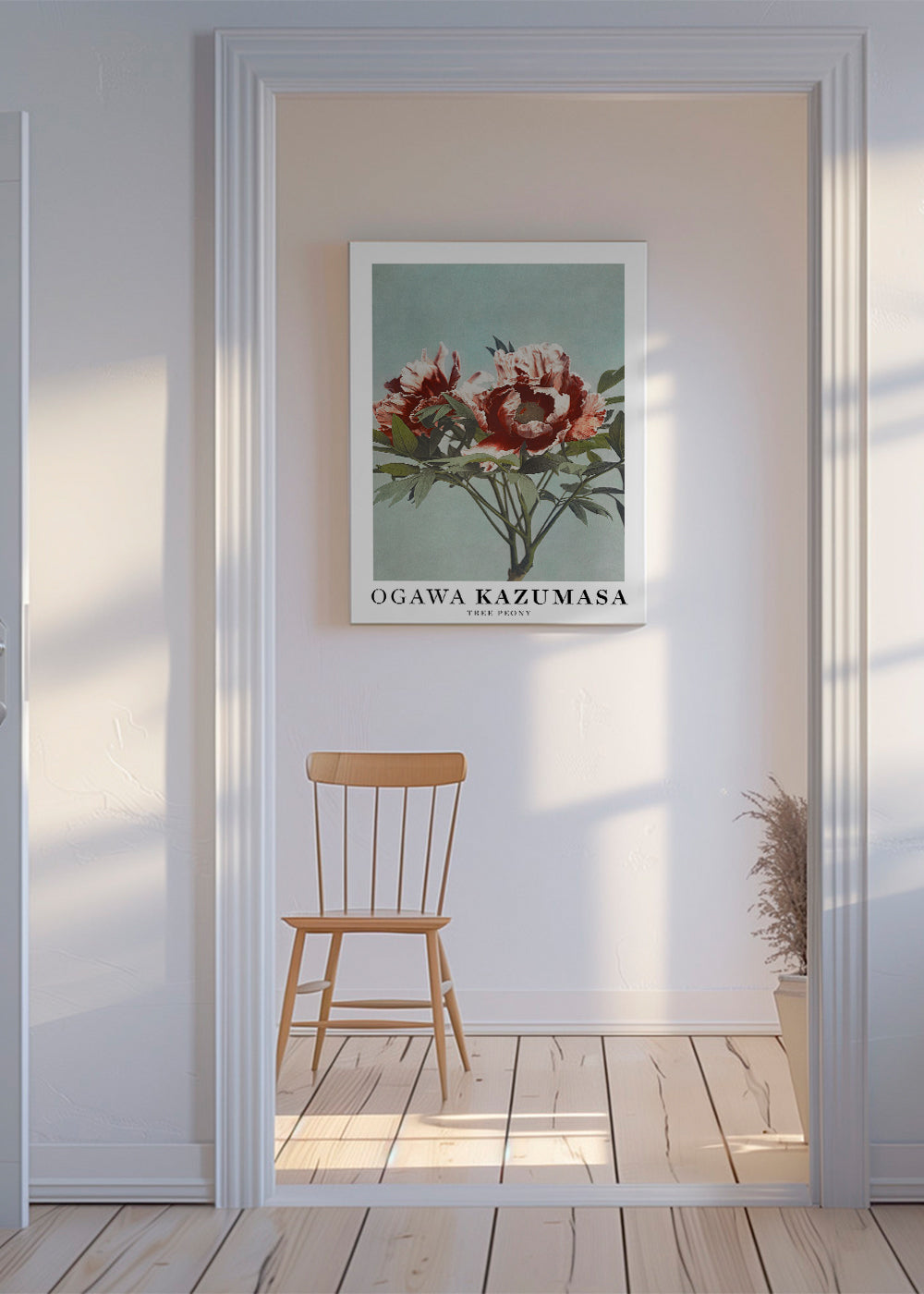 Plakat botaniczny Czerwona piwonia na aqua