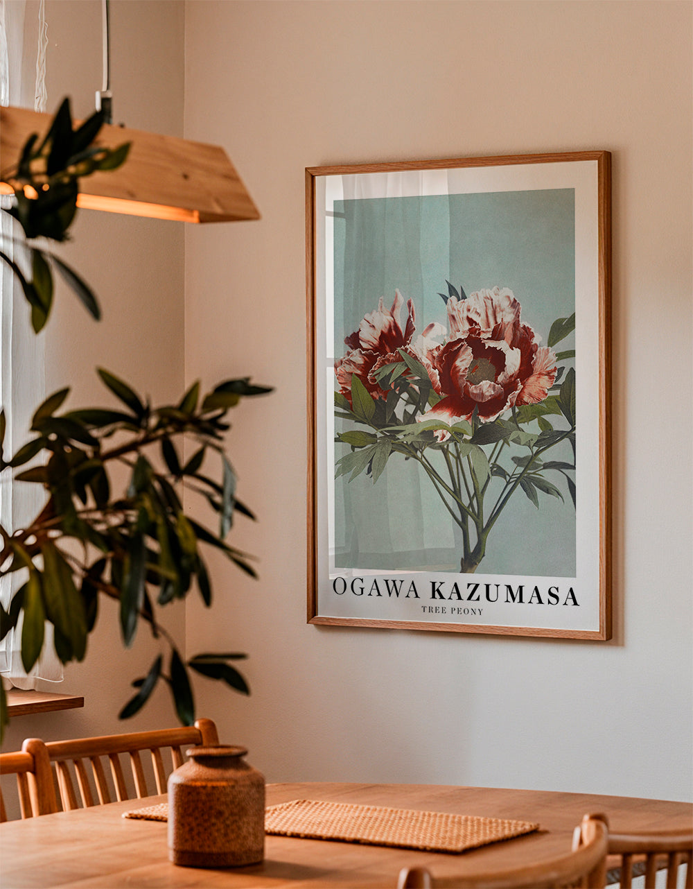 Plakat botaniczny Czerwona piwonia na aqua