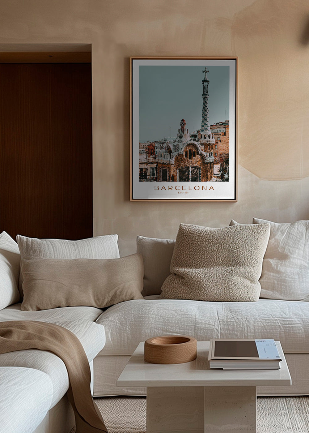 Plakat podróżniczy Barcelona: modernistyczna fasada z bliska