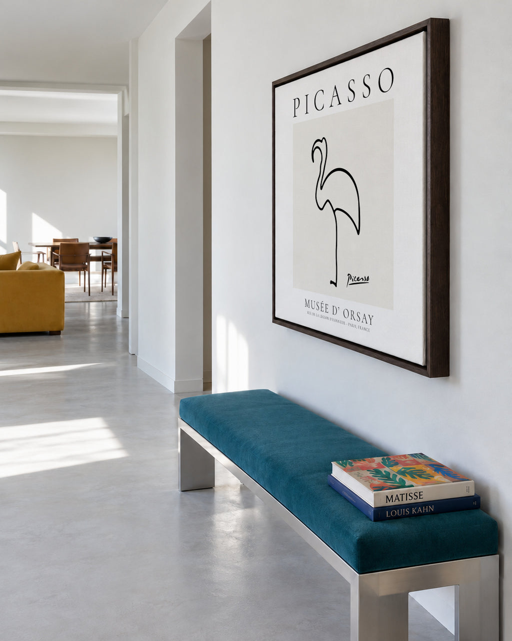 Pablo Picasso Animals Drawing Flamingo II - Framed canvas in an interior