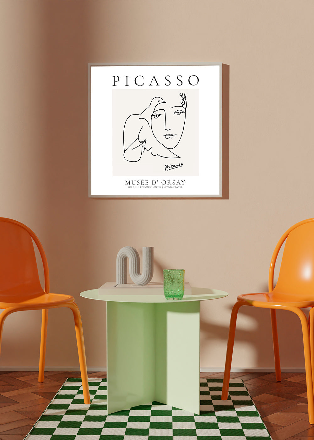 Minimalistyczna ilustracja gołębia i twarzy