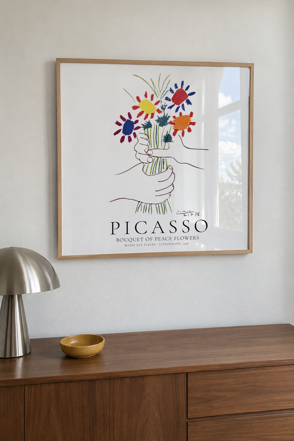Pablo Picasso Bouquet Of Peace II - Framed poster in an interior