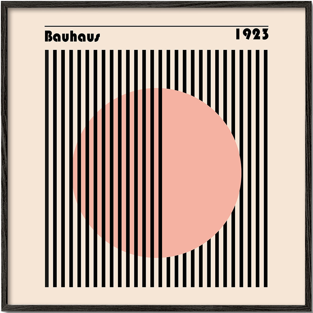 Plakat geometryczny Bauhaus różowy okrąg i paski